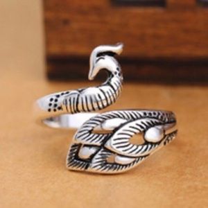 Adjustable Size Sterling Peacock Ring